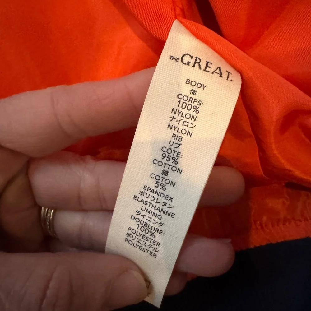 THE GREAT. Navy Bomber Jacket with Orange Lining NWT - Picture 5 of 11